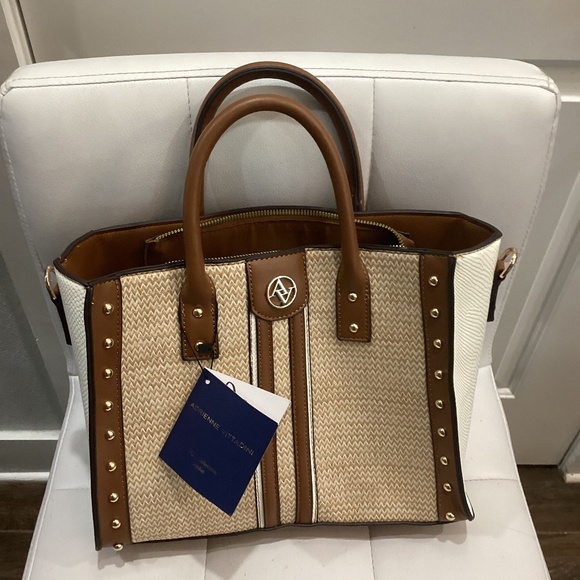 Brown and Beige Hand Bag with Shoulder Strap - Picture 1 of 8